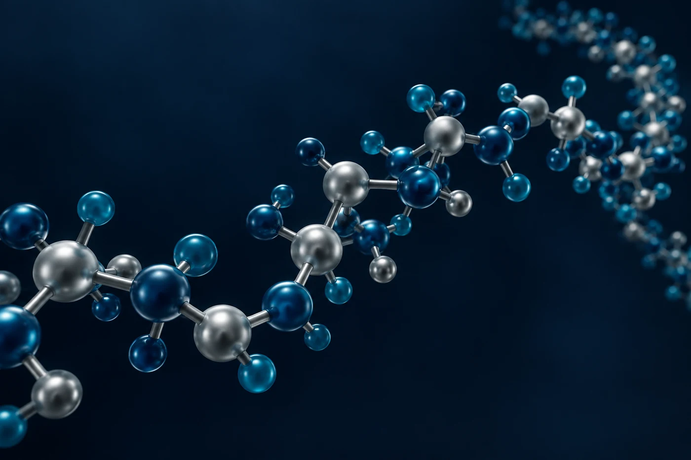 Abstract molecular sculpture in silver and blue
